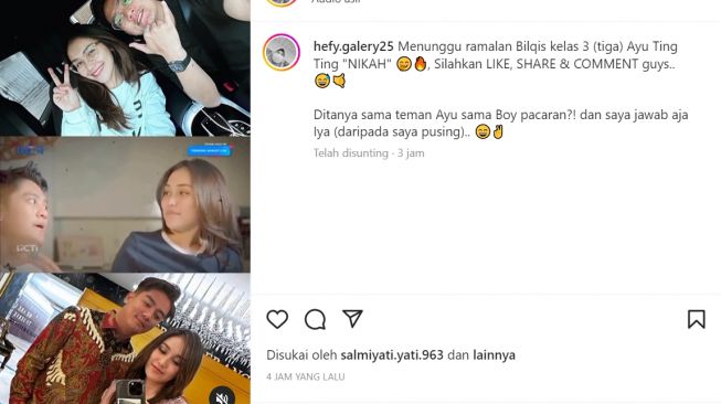 Boy William dan Ayu Ting Ting (Instagram/@hefy.galery25)