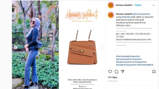 Syahrini dan tas Hermes (Instagram/@hermes.selebriti)