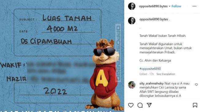 Alvin Faiz putra mendiang ustaz Arifin Ilham dituding jual tanah wakaf.(Instagram/ opposite6890.byt)