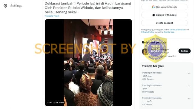 CEK FAKTA: Deklarasi Tambah 1 Periode Dihadiri Langsung Jokowi Pada 4 Februari 2023, Benarkah?