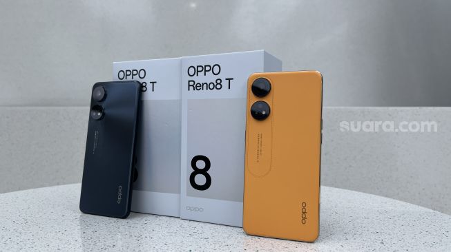 Spesifikasi dan harga Oppo Reno8 T di Indonesia yang resmi diluncurkan pada Selasa (7/2/2023). [Suara.com/Dicky Prastya]