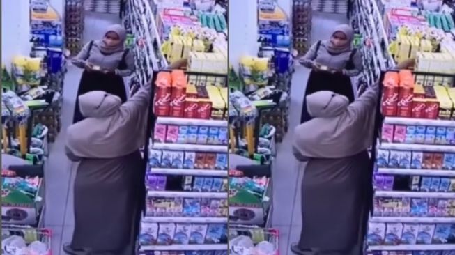 Astaga, 2 Emak-emak Berhijab Kompak Mencuri di Minimarket, Susu Bayi Masuk 'Kantong Doraemon'