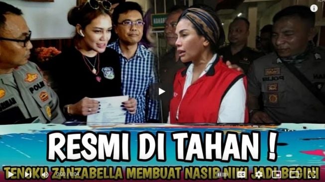 Sebuah tumbnail YouTube dari kanal Warta Selebriti yang menggambarkan seolah Nikita Mirzani dipenjara karena laporan Tengku Zanzabella.