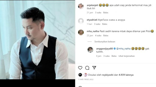 Angga Wijaya dianggap kepanasan karena mendengar Dewi Perssik dilamar seorang pilot. [Instagram]