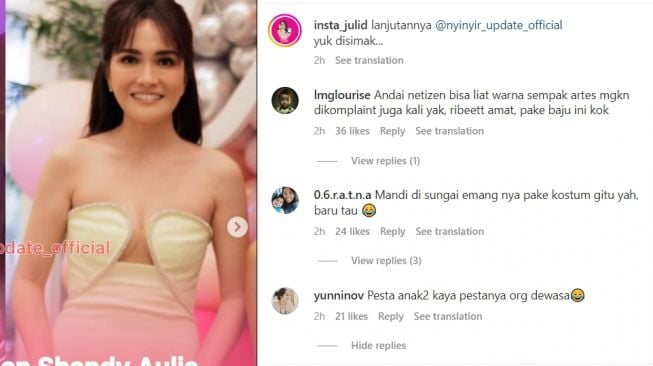 Gaun terbuka Shandy Aulia di ulang tahun anaknya dinyinyiri. (Instagram/ @insta_julid)