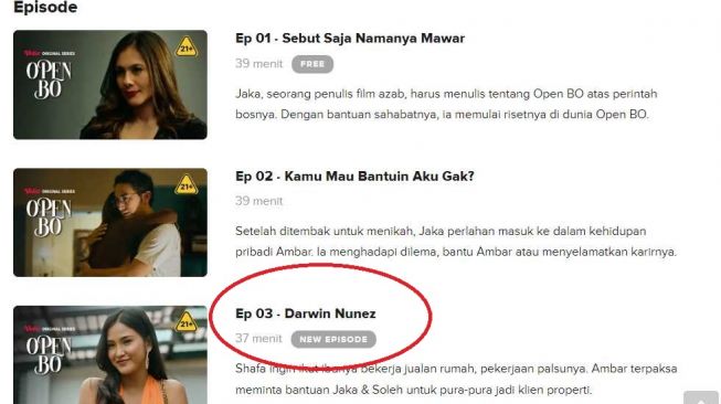 Nama penyerang Liverpool, Darwin Nunez jadi judul episode ketiga series Open BO yang dibintang aktris Wulan Guritno. [Vidio]