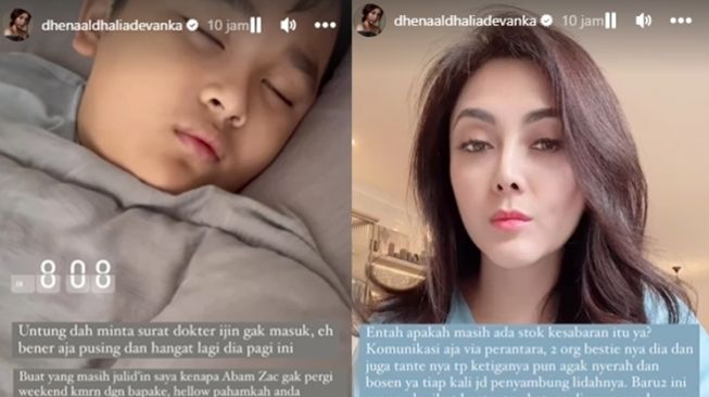 Dhena Devanka mengungkap kondisi putranya, Zac yang sakit dan menjadi alasan dirinya melarang Jonathan Frizzy alias Ijonk mengajak pergi anaknya tersebut. [Instagram]