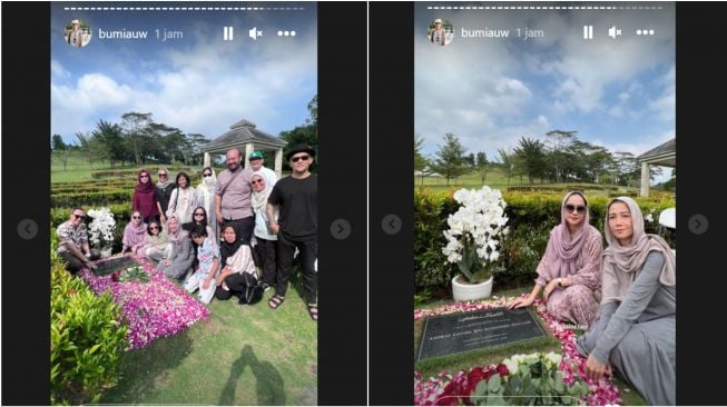 Bunga Citra Lestari dan teman-temannya di makam Ashraf Sinclair (Instagram/@bumiauw)