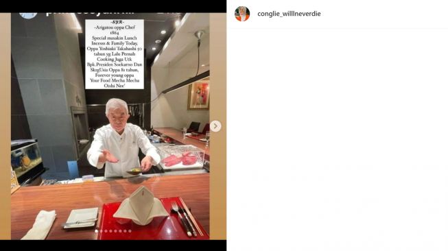 Syahrini pamer foto dimasakin chef yang pernah jamu Soekarno (Instagram/@conglie_willlneverdie)