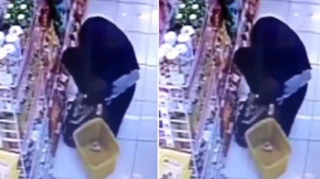 Wanita Berhijab Terekam CCTV Curi Satu Keranjang Kosmetik di Minimarket, Doa Warganet: Pasti Matinya Keselek Botol