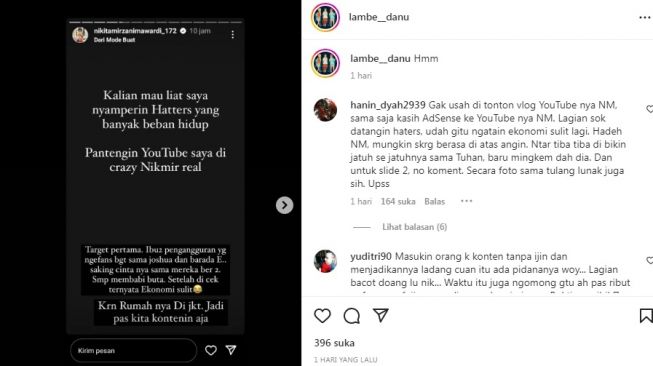 Unggahan soal Nikita Mirzani [Instagram/@lambe__danu]