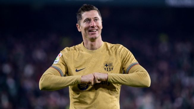 Striker Barcelona, Robert Lewandowski. [AFP]