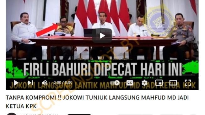 CEK FAKTA: Jokowi Tunjuk Mahfud MD Jadi Ketua KPK Usai Pecat Firli Bahuri, Benarkah?