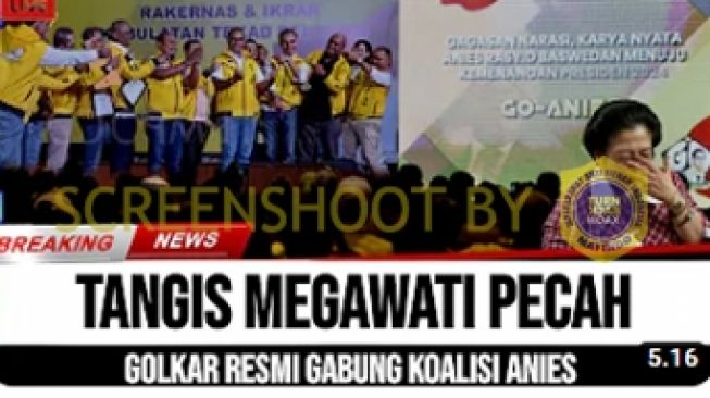 CEK FAKTA: Megawati Menangis Partai Golkar Resmi Gabung Koalisi Anies, Benarkah?