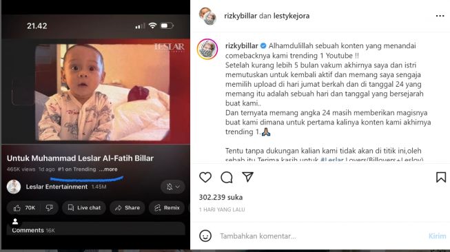 Lesti Kejora dan Rizky Billar (Instagram/lestikejora)