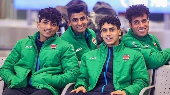 Skuad Irak U-20 untuk Piala Asia U20 2023 di Uzbekistan. Irak akan menjadi lawan pertama Timnas Indonesia pada laga Grup A Piala Asia U20 2023. (Foto: Instagram Iraqi Football Association/iraq.ifa)