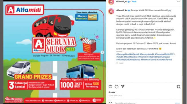 Mudik Gratis 2023 Alfamidi Informasi Lengkap, Kuota dan Cara Daftarnya