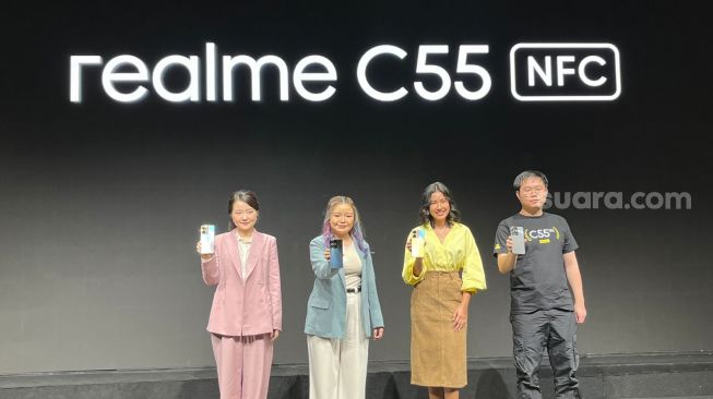 Peluncuran Realme C55 NFC di Indonesia yang digelar di kawasan SCBD, Jakarta, Selasa (7/3/2023). [Suara.com/Dicky Prastya]