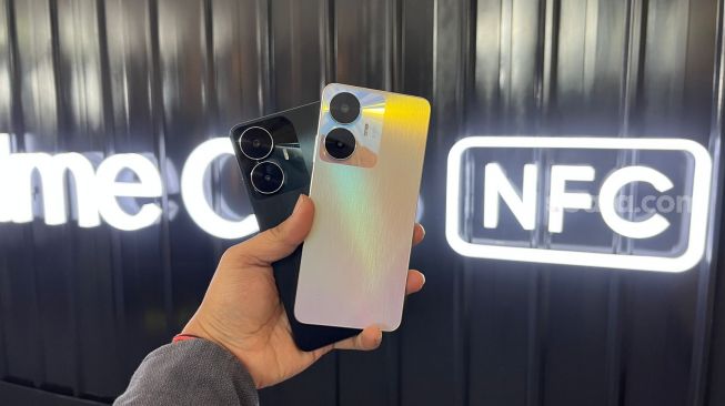 Peluncuran Realme C55 NFC di Indonesia yang digelar di kawasan SCBD, Jakarta, Selasa (7/3/2023). [Suara.com/Dicky Prastya]