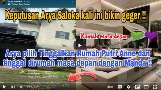 Tumbnail video dari YouTube Histori Manda Arya yang menggambarkan seolah-olah Arya Saloka meninggalkan rumahnya bersama Putri Anne demi hidup bareng Amanda Manopo. [YouTube Histori Manda Arya]