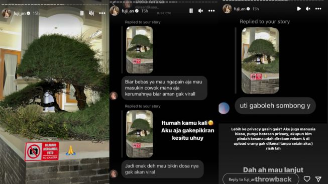 Fuji pasang tanda larangan mengambil gambar di depan rumah barunya. (Instagram/ fuji_an)