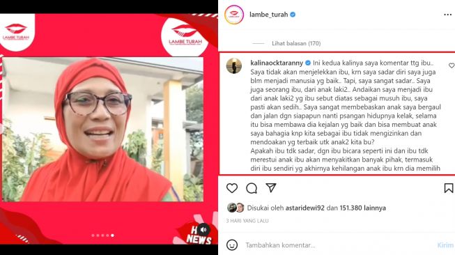 Kalina Oktarani scolds Indah Permatasari's mother (Instagram/@lambe_turah)
