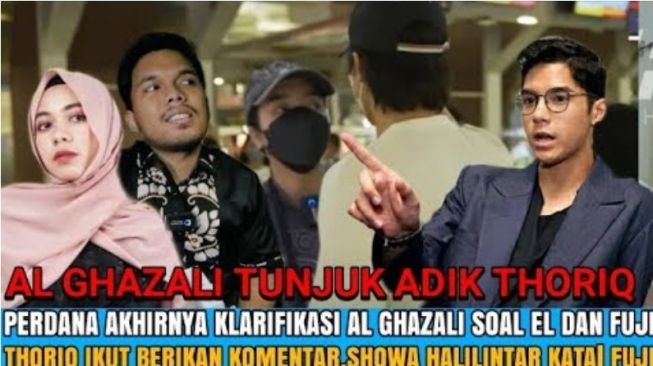 Tumbnail sebuah video yang menggambarkan Al Ghazali seolah-olah menunjuk adik Thariq Halilintar. [YouTube Vemi Liar]