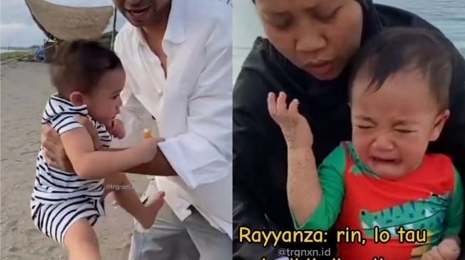 Gemasnya Rayyanza Cipung Saat Menangis Saat Main di Pantai, Ini Lho Alasannya Bayi Takut Injak Pasir