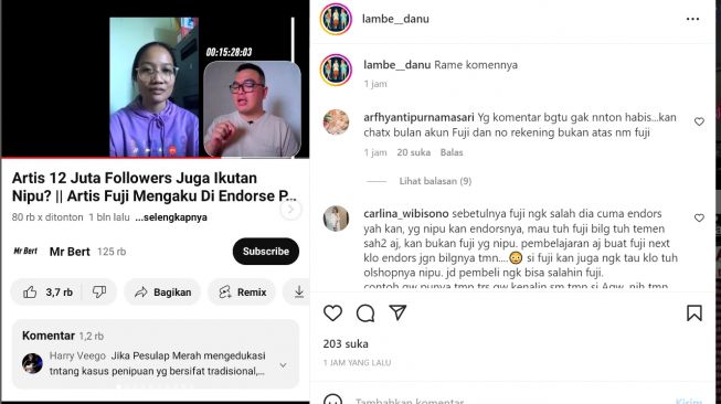 Fuji diduga melakukan penipuan (Instagram/@lambe_danu)