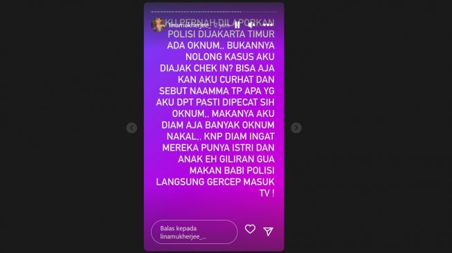 Lina Mukherjee mengaku dilecehkan oknum polisi (Instagram/@linamukherjee_)