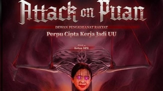 Badan Eksekutif Mahasiswa (BEM) KM Universitas Andalas memasang wajah Puan Maharani dalam poster Attack on Titan. (Instagram)