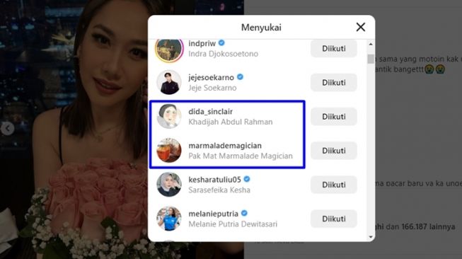 Keluarga Ashraf Sinclair memberi tanda love ke unggahan Bunga Citra Lestari yang tengah bersama pacar baru, Tiko Aryawardhana. [Instagram]