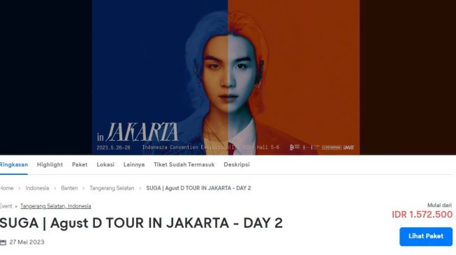 Day 1 HABIS! Link Tiket Konser SUGA BTS Day 1-3 di Tiket.com Mulai Rp 1,5 Jutaan