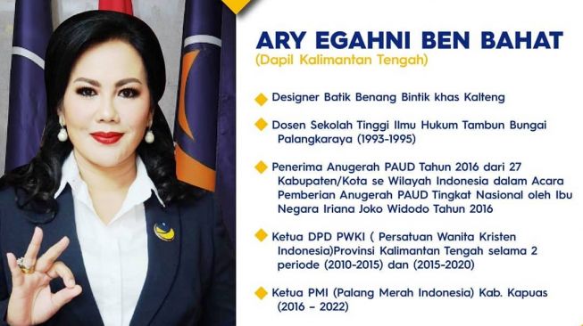 Member of Commission III DPR RI from the NasDem Fraction, Ary Egahni Ben Bahat, was named a suspect in corruption in cutting ASN payments with her husband, Kapuas Regent Ben Brahim S Bahat.  (Facebook NasDem Official)