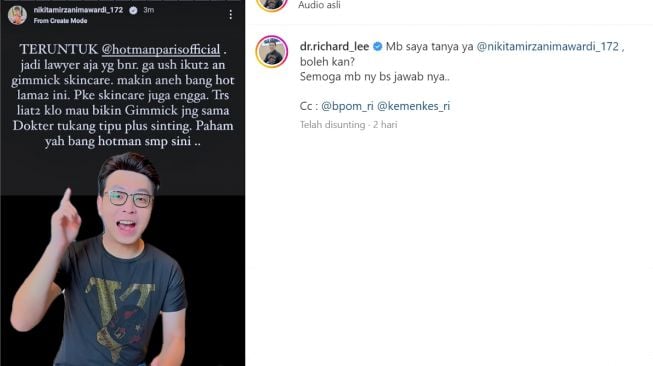 dr Richard Lee sindir balik Nikita Mirzani (Instagram/@dr.richard_lee)