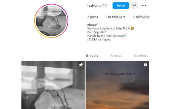 Diduga Instagram baru milik Nissa Asyifa, mantan kekasih Alshad Ahmad. (Instagram/ babynsa22)