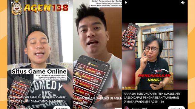 Sejumlah artis seperti Denny Cagur, Boy William, hingga Ari Lasso diduga promosikan judi online. [Twitter]