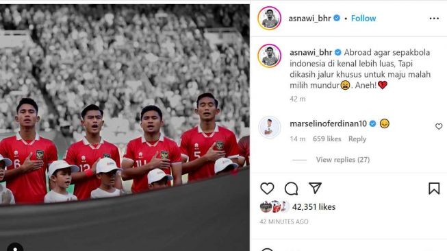 Bek sayap Timnas Indonesia, Asnawi Mangkualam turut mengomentari batalnya Indonesia menjadi tuan rumah Piala Dunia U-20 2023. Dia menyampaikan sindiran keras. [IG/@asnawi_bhr]