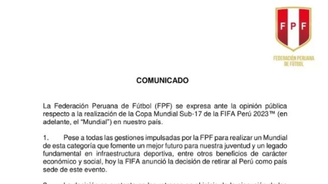 Peru Buka Suara Usai Dicoret dari Tuan Rumah Piala Dunia U-17, Melepas dengan Lapang Dada