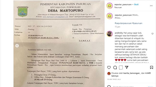Viral Kades Martopuro Pasuruan Minta 'Jatah' THR Parcel Sembako ke Pengusaha