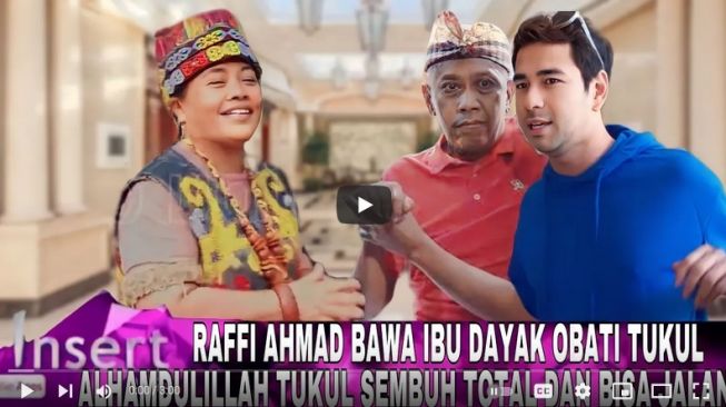 Tumbnail dari akun YouTube Haba Artis yang seolah memberitakan kalau Raffi Ahmad membawa Ibu Ida Dayak untuk mengobati Tukul Arwana.