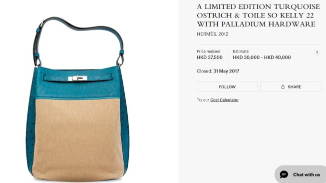 Tas Hermes So Kelly 22 limited edition yang dipakai Krisdayanti blusukan pasar. (christies.com)