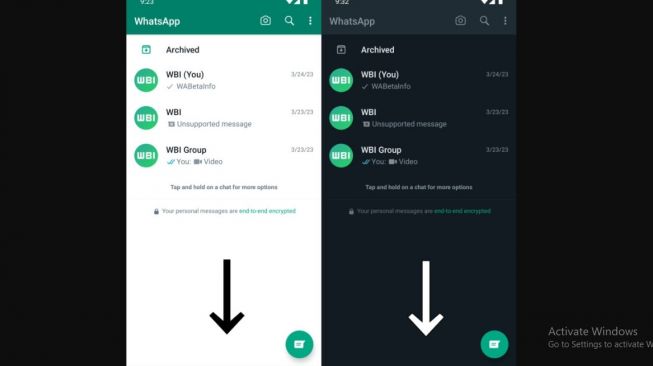 Tampilan muka WhatsApp, perubahan tombol bawah navigasi . [WABetaInfo] 