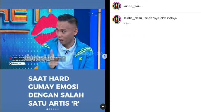 Hard Gumay curhat dilabrak artis inisial R (Instagram/@lambe__danu)