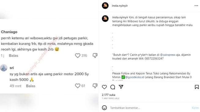 Seorang warganet yang pernah menjadi tukang parkir mengaku pernah diminta kembalian oleh Ari Wibowo, meski cuma seribu perak. [Instagram]