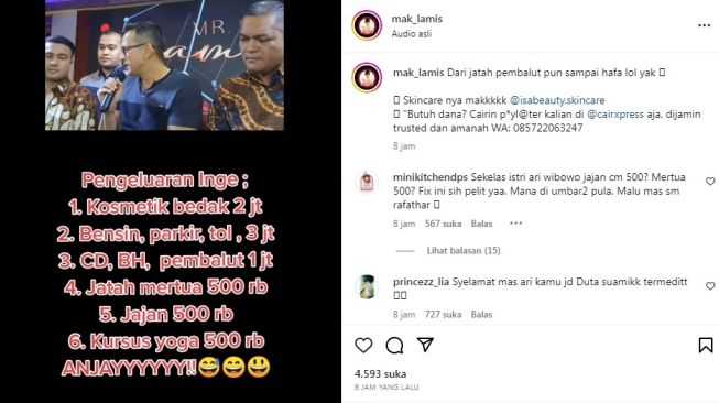 Unggahan soal Ari Wibowo [Instagram/@mak_lamis]