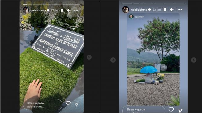 Nabila Ishma kunjungi makam Eril saat lebaran (Instagram/@nabilaishma)