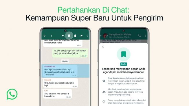 Fitur baru WhatsApp, Pertahankan di Chat. [WhatsApp Indonesia]