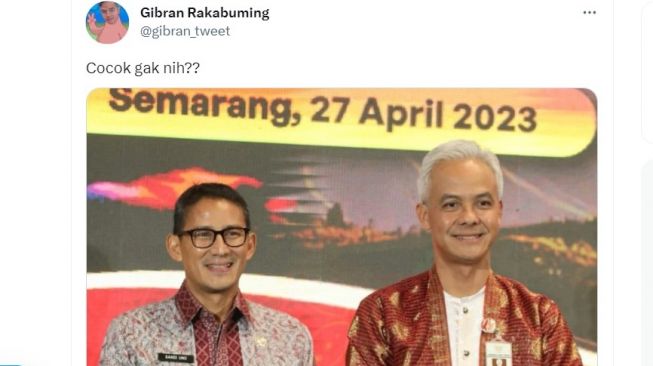 Posting Foto Ganjar Pranowo-Sandiaga Uno di Akun Twitter, Gibran Ungkap Alasannya