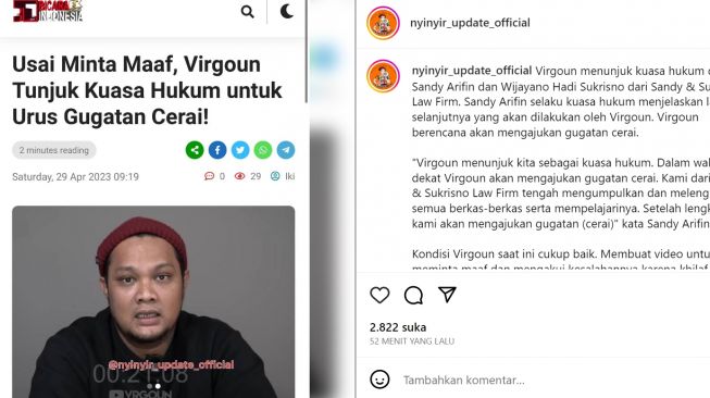 Virgoun gugat cerai istrinya (Instagram/@nyinyir_update_official)